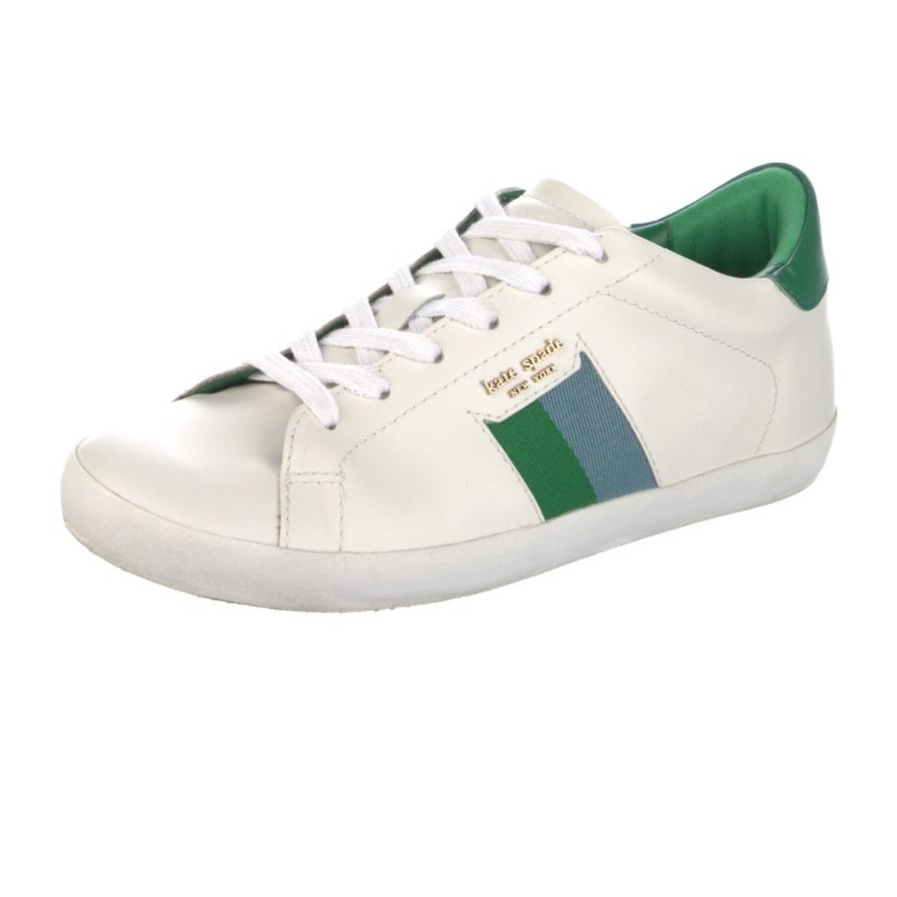 Kate Spade White Leather Sneakers with Green Stripe